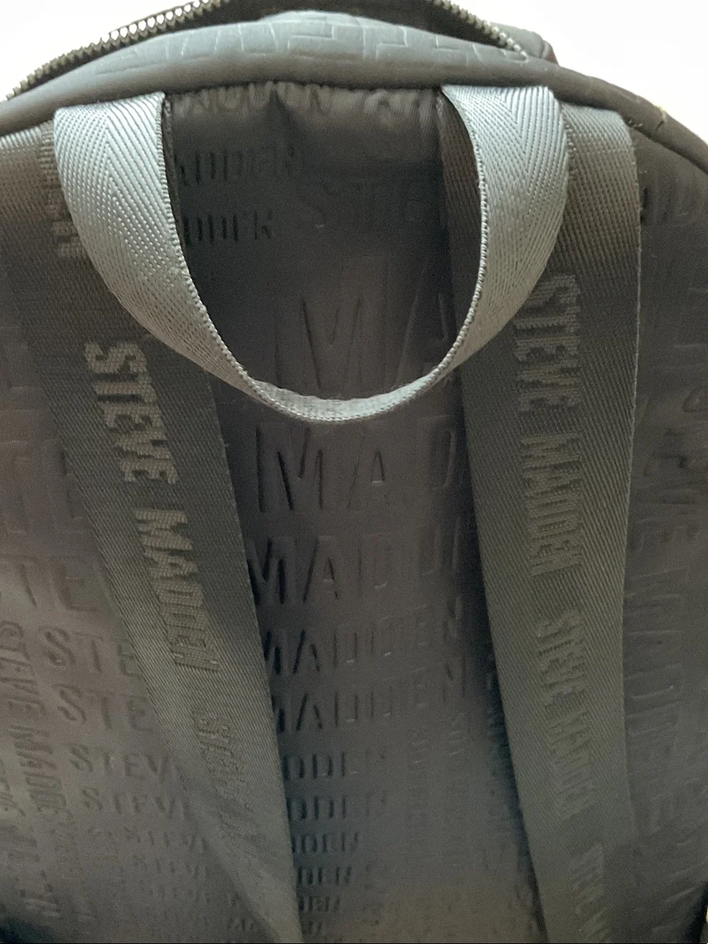 Steve Madden Black Embossed Logo Backpack with Gold Zipper